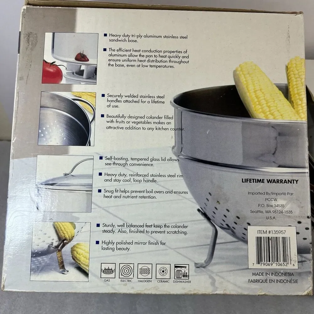 Culinary Essentials 18/10 Stainless Steel Tri-Ply 10 QT Stockpot Steamer Pot Set